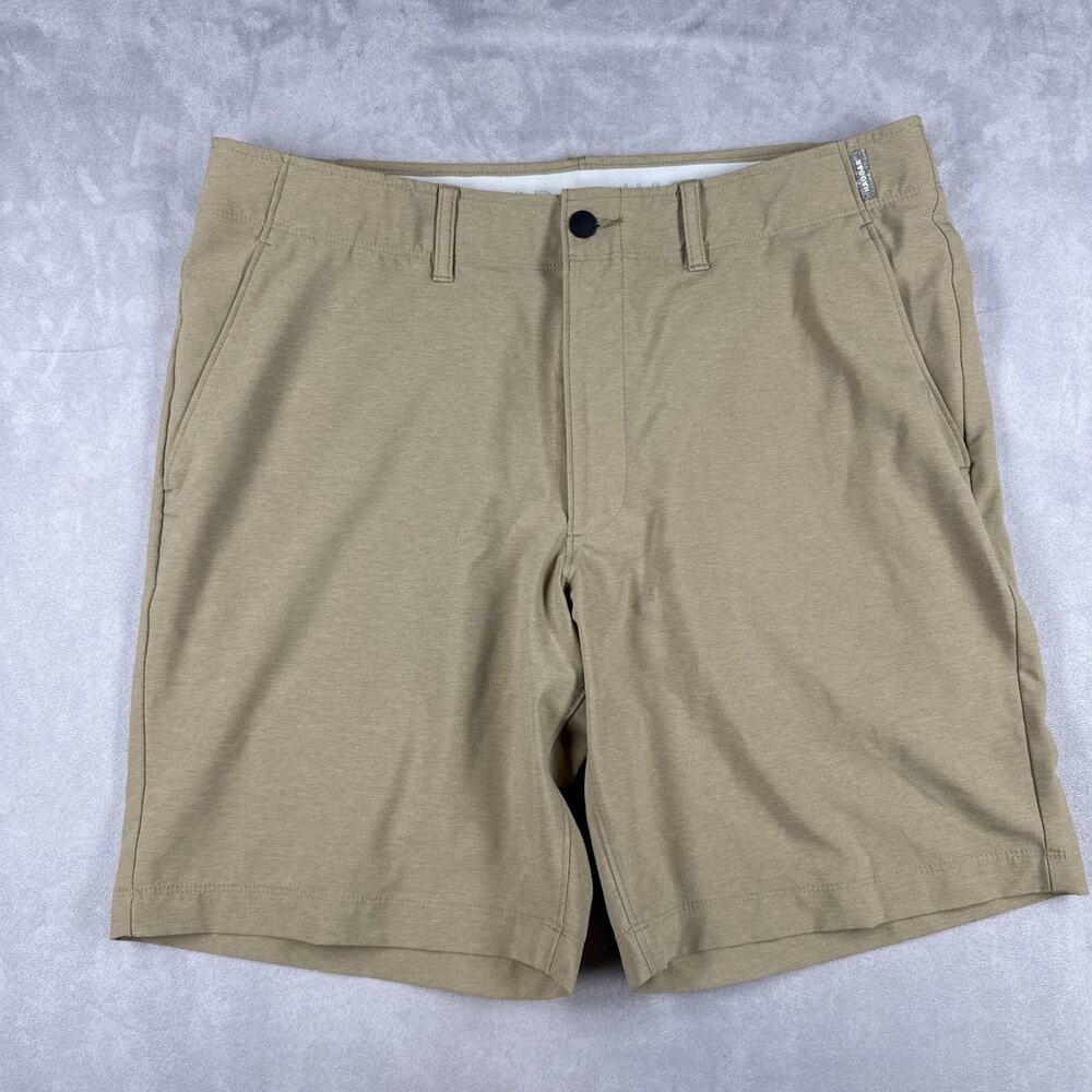 Haggar Performance Shorts Men's 36 Khaki Flat Front Stretch Golf 9" Inseam